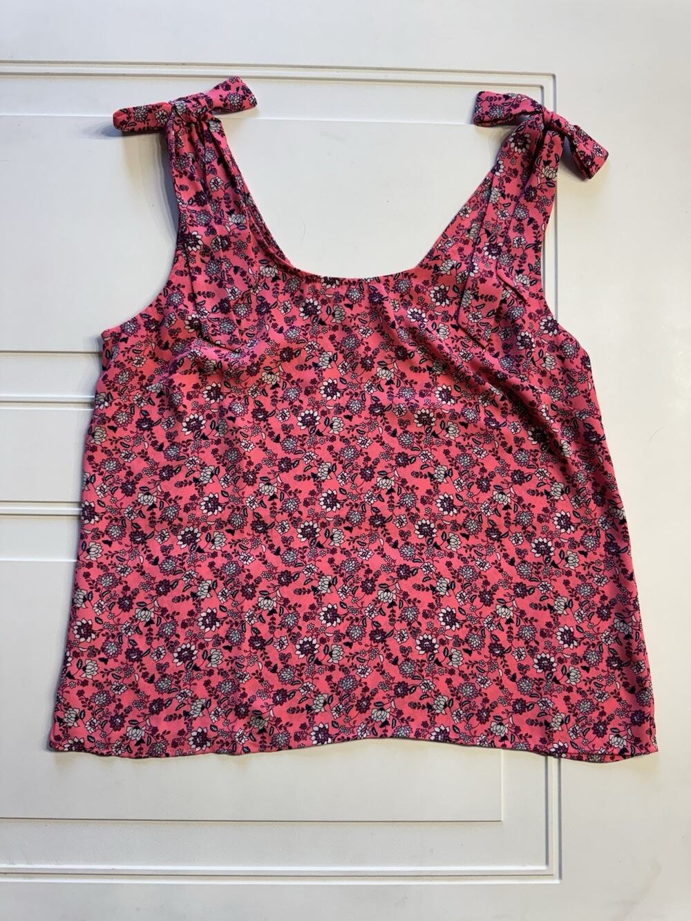 LOFT Womens Sz S Pink Floral Tank Top Sleeveless Blouse Tie Shoulder